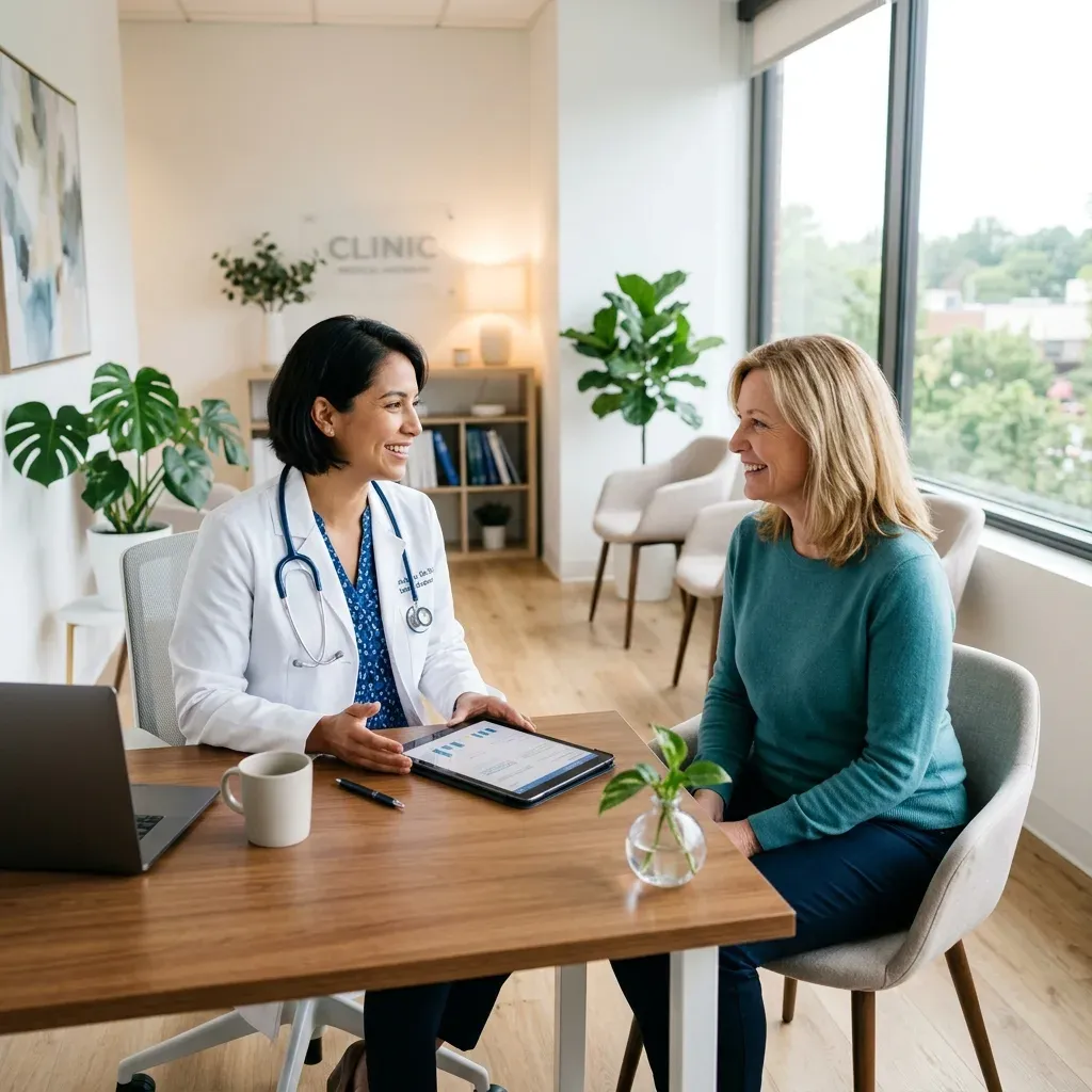 Medical and healthcare website showing patient booking portal and specialties